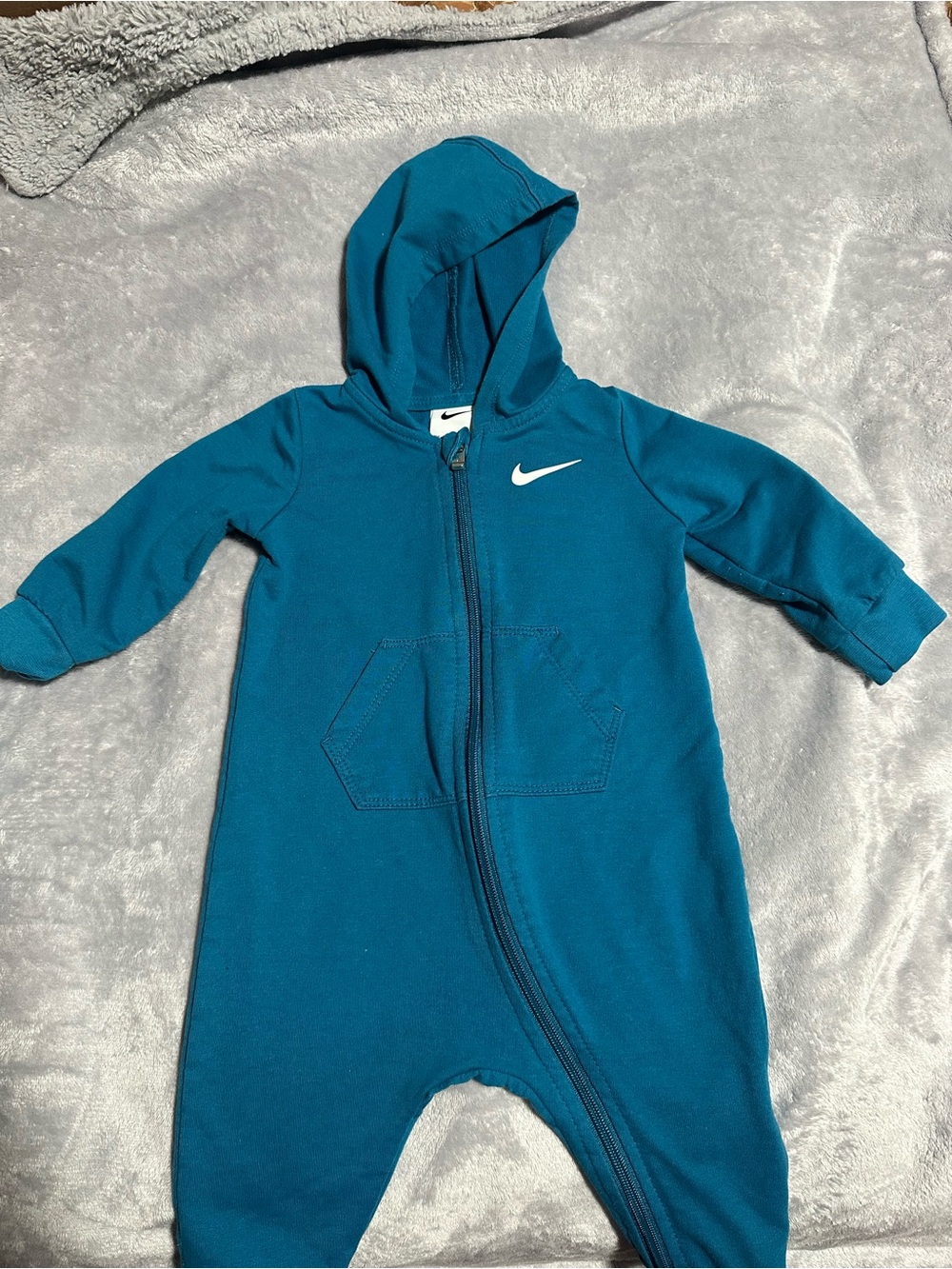 Nike Teal Hooded Baby Footed One-Piece Romper